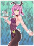  animal_ears bow bowtie bunny_ears bunny_tail bunnysuit detached_collar goblet green_eyes original pantyhose pink_hair ryou.t_(sheol) short_hair tail tray twintails wrist_cuffs 