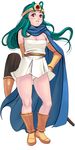  boots breasts cape circlet cleavage dragon_quest dragon_quest_iii full_body gloves green_hair long_hair masao medium_breasts panties pantyshot red_eyes sage_(dq3) solo staff standing underwear wind 