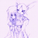  .hack// .hack//games 1boy 1girl bandai cyber_connect_2 elk elk_(.hack//) furry hack hug lowres mia mia_(.hack//) monochrome 