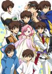  6+boys arthur_(code_geass) bad_id bad_pixiv_id blue_eyes blush carrying cat code_geass costume costume_chart euphemia_li_britannia heart kurimomo kururugi_suzaku multiple_boys multiple_persona pink_hair princess_carry time_paradox uniform younger 