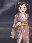  bad_id bad_pixiv_id beach brown_eyes brown_hair copyright_request hentai_oyaji japanese_clothes kimono night solo star twintails 