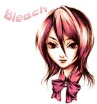  bleach bow chiaki_(pixiv) expressionless hair_between_eyes kuchiki_rukia medium_hair monochrome pink portrait simple_background solo white_background 
