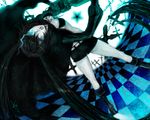  bad_id bad_pixiv_id black_hair black_rock_shooter black_rock_shooter_(character) blue_eyes boots chain kaguyuzu long_hair pale_skin shorts solo twintails 