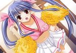  blue_hair breasts cheerleader cleavage game_cg large_breasts long_hair midriff nerine pointy_ears pom_poms red_eyes shuffle! solo suzuhira_hiro thighhighs twintails 
