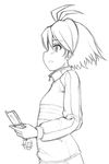  antenna_hair cellphone greyscale idolmaster idolmaster_(classic) idolmaster_1 jacket kikuchi_makoto monochrome phone raglan_sleeves short_hair sketch solo tanisi_(hosimade) 