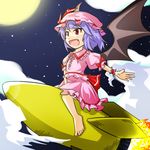  bad_id bad_pixiv_id barefoot bat_wings blue_hair cloud feet moon night red_eyes remilia_scarlet riding rocket solo star touhou tsuyuki_(yukitgraph) wings 