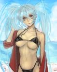  bad_id bad_pixiv_id bikini blue_eyes blue_hair breasts kaguyuzu large_breasts long_hair original side-tie_bikini solo swimsuit twintails underboob 