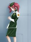  blush garrison_cap gundam gundam_seed gundam_seed_destiny hat meyrin_hawke military military_uniform pencil_skirt purple_eyes rasukaru red_hair skirt solo twintails uniform 