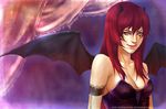  banned_artist bat_wings blue_eyes breasts corset demon_girl face horns long_hair medium_breasts original red_hair sakimichan solo watermark wings 