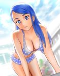  all_fours bikini blue_eyes blue_hair breasts cleavage cloud day eyelashes large_breasts long_hair minazuki_karen outdoors polka_dot polka_dot_bikini polka_dot_swimsuit precure sky smile solo swimsuit ueyama_michirou yes!_precure_5 