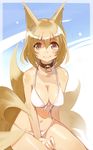  animal_ears bikini blonde_hair collar fox_ears fox_tail ichinii multiple_tails short_hair solo swimsuit tail touhou yakumo_ran 