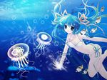  bikini bow fish green_eyes green_hair jellyfish melon-chan melonbooks non-web_source sakurazawa_izumi side-tie_bikini solo swimming swimsuit twintails underwater wallpaper yellow_bow 