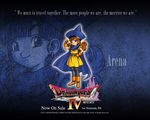  2007 alena_(dq4) boots cape character_name copyright_name dragon_quest dragon_quest_iv english gloves hat logo official_art orange_hair pantyhose skirt solo source_quote toriyama_akira wallpaper yellow_skirt 
