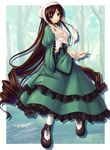  asa_(swallowtail) brown_hair dress heterochromia long_hair rozen_maiden solo suiseiseki very_long_hair 