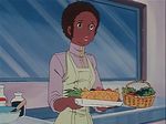  afro choujikuu_yousai_macross claudia_lasalle dark_skin death_flag food fruit fruit_cup macross pineapple salad screencap solo spoilers 