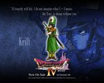  blue_hair clift dragon_quest dragon_quest_iv english hat male_focus official_art solo source_quote sword toriyama_akira wallpaper weapon 