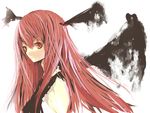  black_wings demon_girl dripping head_wings koakuma long_hair melting red_eyes red_hair simple_background solo succubus tetsuo touhou upper_body vest white_background wings 
