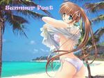  aqua_eyes ass beach bikini bikini_under_clothes breasts brown_hair butt_crack carnelian copyright_request day dress outdoors ponytail side-tie_bikini solo swimsuit swimsuit_under_clothes underboob undressing wallpaper 