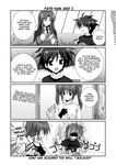  3girls ahoge angry aura caro_ru_lushe clenched_hands closed_eyes comic dragon eating erio_mondial food fork friedrich glasses gloves greyscale hard_translated lyrical_nanoha mahou_shoujo_lyrical_nanoha_strikers mikage_takashi military military_uniform monochrome multiple_girls shaded_face shario_finieno teana_lanster translated tsab_ground_military_uniform twintails uniform 