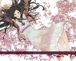  black_hair dress flower lips long_hair lying original shigureteki solo 