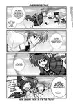  ahoge braid closed_eyes comic fingerless_gloves gloves graf_eisen greyscale hammer hard_translated hat jacket levantine lyrical_nanoha magical_girl mahou_shoujo_lyrical_nanoha_strikers mikage_takashi monochrome multiple_girls open_clothes open_jacket ponytail signum sword translated twin_braids vita waist_cape weapon 