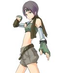  bandeau bare_shoulders belt brown_hair chourui_keiko final_fantasy final_fantasy_vii fingerless_gloves gloves green_eyes headband midriff scarf short_hair shorts skinny solo strapless tubetop yuffie_kisaragi 