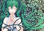  cable closed_eyes green_hair hair_ribbon hands_clasped hatsune_miku long_hair own_hands_together ribbon sleeping_beauty_(vocaloid) solo thorns torigoe_takumi twintails vocaloid 