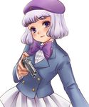  b.a.b.e.l._uniform derringer gun handgun hat luna2 purple_eyes purple_hair sannomiya_shiho short_hair simple_background solo weapon white_background zettai_karen_children 