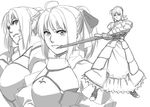  armor armored_dress artoria_pendragon_(all) azusa_(hws) dress fate/stay_night fate/unlimited_codes fate_(series) greyscale monochrome saber saber_alter saber_lily sword weapon 