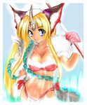  animal_ears blonde_hair blue_eyes breasts chain cleavage fenrir_knight gloves horn kuro_usagi_(duklyon) large_breasts long_hair riesz seiken_densetsu seiken_densetsu_3 solo wolf_ears 