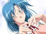  1girl blue_hair ecchi_na_bunny-san_wa_kirai ecchi_na_bunny-san_wa_kirai? game_cg glasses green_eyes happy short_hair smile yamane_masahiro yanagi_hiromi zyx 