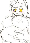 anthro belly belly_hold big_breasts blush breasts cat chubby feline female hair inverted_nipples looking_at_viewer mammal nipples overweight solo yellow_eyes 