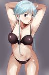  arms_up blue_eyes blue_hair bra breasts commentary_request covered_nipples highres jigoku_sensei_nube looking_at_viewer medium_breasts navel open_mouth panties solo underwear underwear_only wachiwo yukime_(jigoku_sensei_nube) 