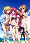  2boys 4girls andou_mirai aomi_izumi beach bikini gradient_hair itsuka_tenma_no_kuro_usagi kurenai_gekkou kurogane_taito multicolored_hair multiple_boys multiple_girls official_art saito_himea shigure_haruka swimsuit 