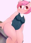  &lt;3 anthro berseepon09 breasts clothed clothing cub dragon female hair hi_res horn loli_dragon looking_away looking_up non-mammal_breasts one-piece_swimsuit pink_eyes pink_hair pink_skin raised_eyebrows red_eyes reptile scalie simple_background sitting smile solo swimsuit tight_clothing white_background young 