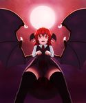  bat_wings black_legwear censored convenient_censoring demon_tail demon_wings full_moon head_wings highres koakuma kurou_(sisoaoi) moon no_panties open_mouth pointy_ears red_eyes red_hair skirt skirt_lift solo tail tail_censor thighhighs touhou upskirt wings 