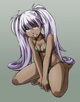  alto-00 barefoot bikini dark_skin lavender_hair long_hair original sitting solo swimsuit twintails wariza 
