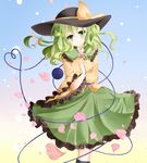  bad_id bad_pixiv_id blush flower green_eyes green_hair hat heart komeiji_koishi long_hair long_sleeves petals pink_flower pink_rose rose sakura_(kasupi) smile solo sun_hat third_eye touhou wide_sleeves 