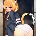  aburidashi_zakuro animal_ears ass blush braid collar copyright_request fang japanese_clothes looking_back lowres open_mouth orange_eyes orange_hair panties solo tail tiger_ears tiger_tail underwear 
