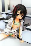  arm_support black_hair blue_eyes bow bow_bra bra bra_lift breasts cameltoe chair classroom clothed_masturbation crotch_rub desk dracu-riot! green_bra green_panties hair_ornament hair_ribbon hairclip highres masturbation masturbation_through_clothing mera_azusa muririn nipples open_clothes open_mouth open_shirt panties pussy_juice pussy_juice_puddle pussy_juice_stain ribbon school_desk school_uniform shirt skirt skirt_lift small_breasts solo spread_legs striped striped_panties table_sex thighhighs underwear vertical-striped_bra vertical_stripes wet wet_clothes wet_panties white_legwear 