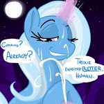  blue_hair blush cum cum_on_face cumshot english_text equine female feral friendship_is_magic hair horn horse long_hair magic male mammal my_little_pony orgasm pony purple_eyes reiduran smile straight text trixie_(mlp) unicorn 