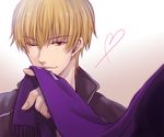  blonde_hair cross earrings fate/zero fate_(series) gilgamesh heart jewelry looking_at_viewer male_focus one_eye_closed red_eyes scarf slit_pupils sng solo 