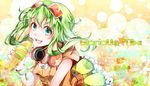  bottle fingernails goggles goggles_on_head green_eyes green_hair gumi headphones headphones_around_neck highres looking_at_viewer nail_polish nou open_mouth short_hair smile soda solo vocaloid 
