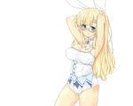  animal_ears blonde_hair bunny_ears bunnygirl cleavage glasses itou_ikuri katsuragi long_hair senran_kagura white 