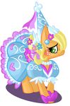  applejack_(mlp) blonde_hair blush dress ear_piercing equine fauxsquared female feral flower friendship_is_magic green_eyes hair horse looking_at_viewer mammal my_little_pony necklace piercing plain_background pony smile solo white_background 