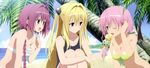  3girls beach bikini blonde_hair golden_darkness ice_cream kurosaki_mea momo_velia_deviluke nyantype pink_hair swimsuit to_love_ru to_love_ru_darkness 