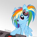  blue_fur equine female feral friendship_is_magic hair headphones horse multi-colored_hair my_little_pony pegasus plain_background pony purple_eyes rainbow_dash_(mlp) rainbow_hair solo wings zwirzu 