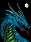  ambiguous_gender blue blue_scales dragon feral forked_tongue horn moon portrait scalie solo tongue unknown_artist 