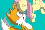  boltswift canine cute cutie_mark equine female feral fluttershy_(mlp) fox friendship_is_magic horse kissing male mammal miles_prower my_little_pony pegasus pony sega sonic_(series) wings 