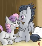  cradeelcin cub cum cum_on_face duo equine female feral friendship_is_magic green_eyes hair horn horse licking male mammal my_little_pony one_eye_closed original_character pegasus pillow pony purple_hair rumble_(mlp) sweetie_belle_(mlp) tongue two_tone_hair unicorn wings young 
